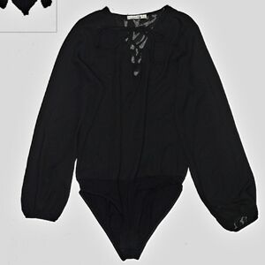 Heart & Hips Black Long Sleeve Bodysuit Lace Up Tie Women's Small S Snap Closure